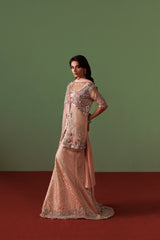 Rose Pink Organza Jacket with Jamawar Sharara