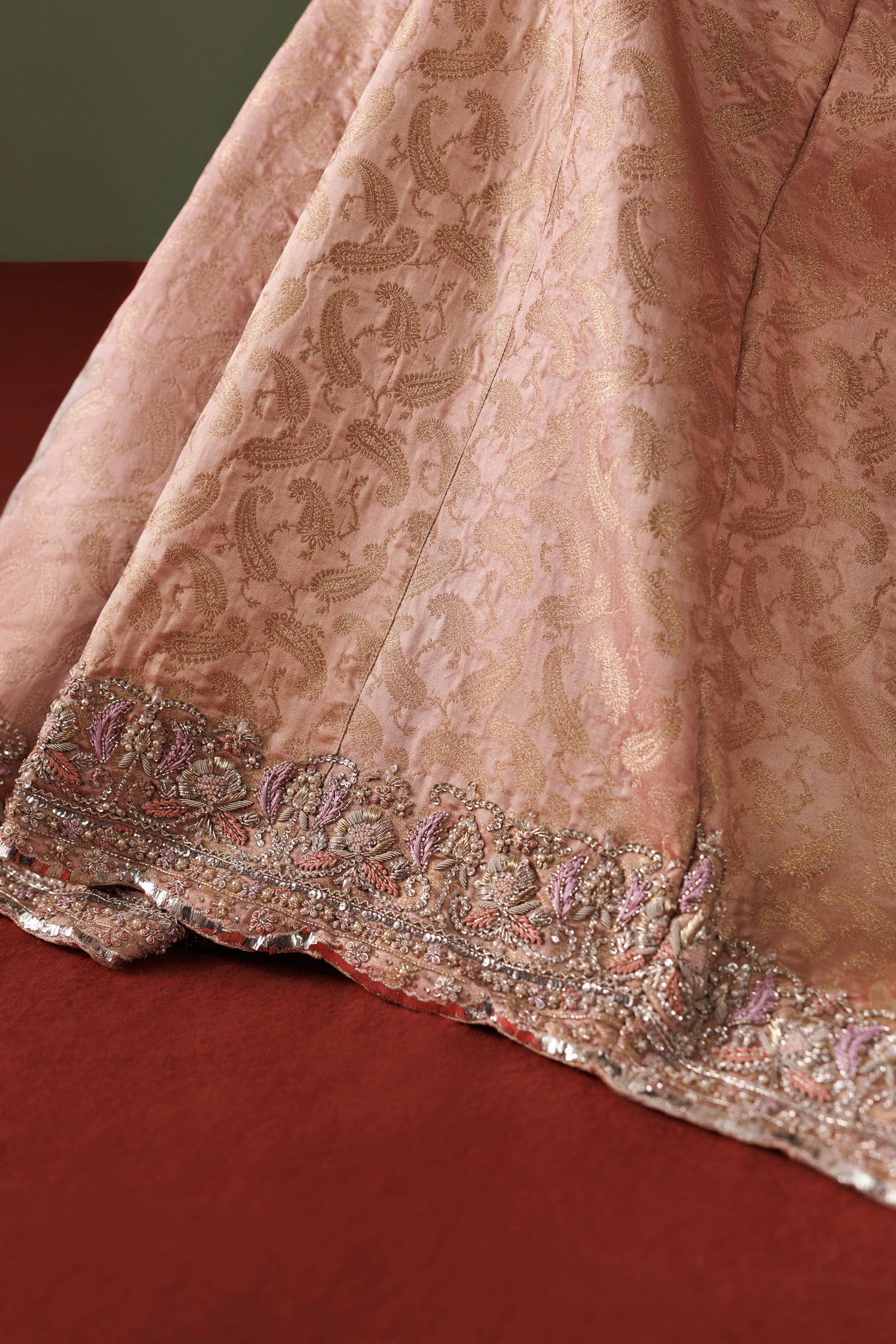 Rose Pink Organza Jacket with Jamawar Sharara