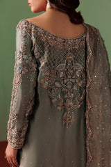 Greyish Blue Pure Tissue Gown Shirt with Jamawar Lehnga