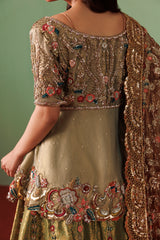Olive Green Pure Tissue Ensemble with Kataan Jamawar Lehnga