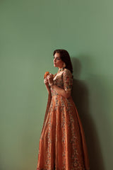 Burnt Orange Tissue Pashwas with Jamawar Atlas Sharara