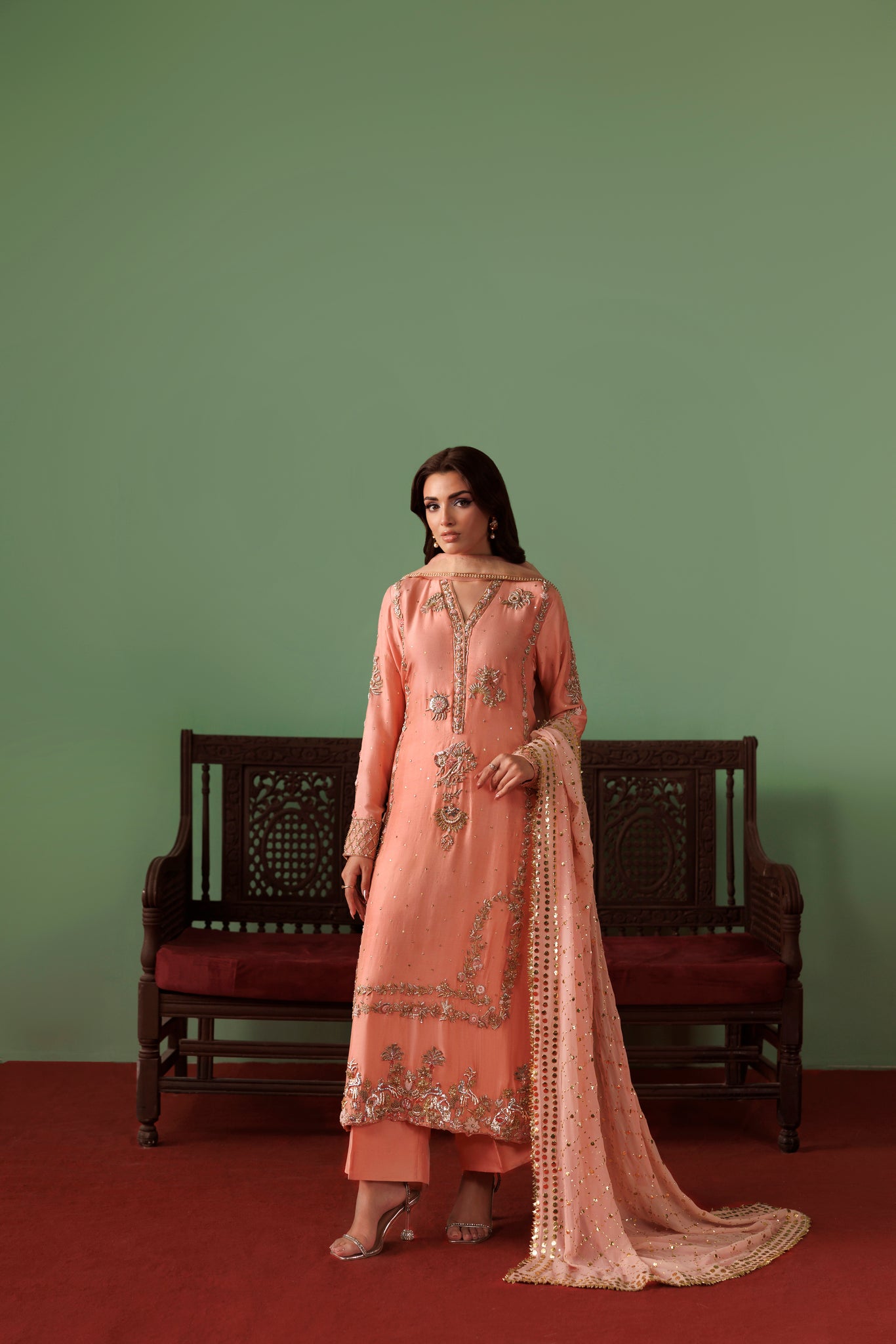 Peach raw silk outfit