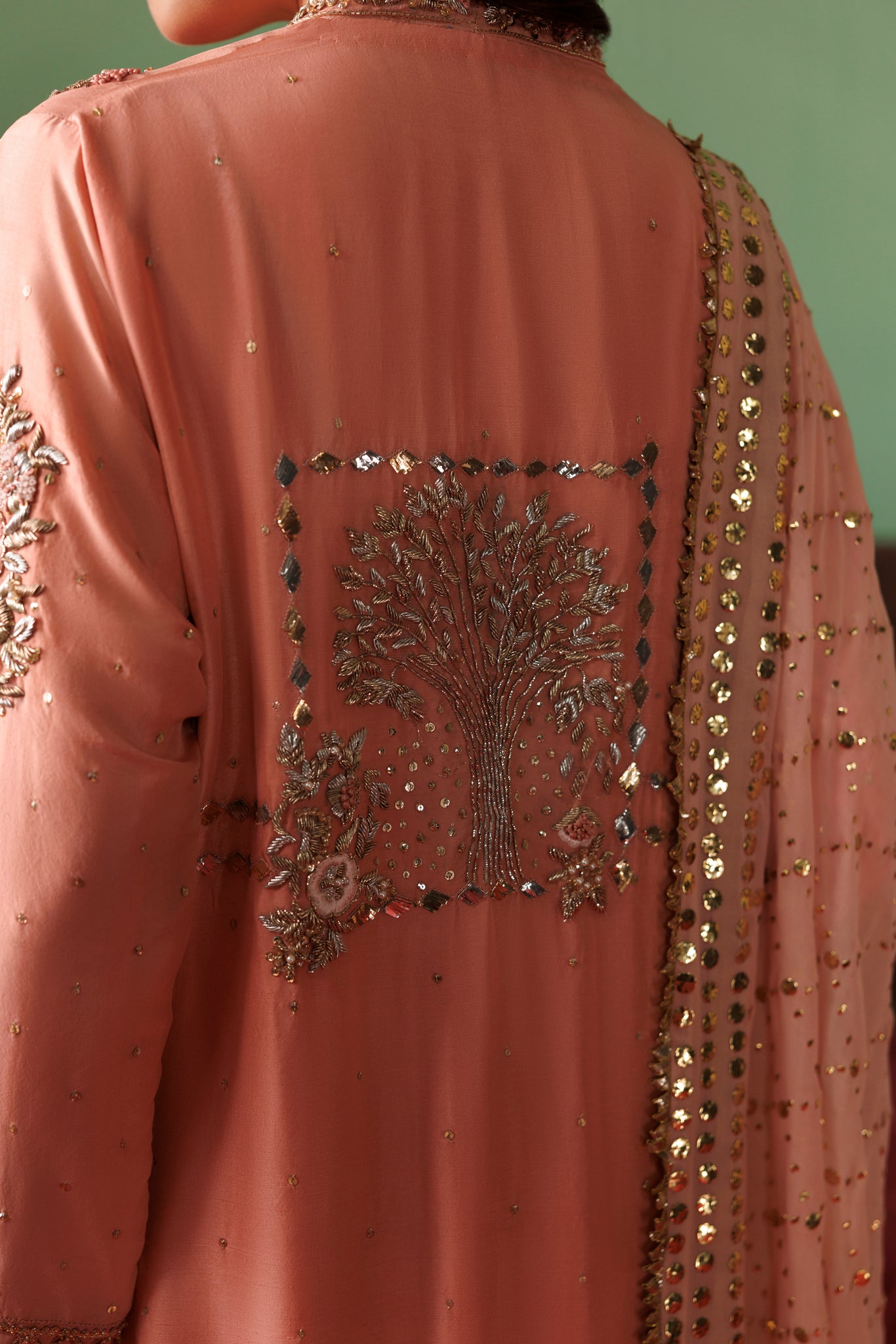 Peach raw silk outfit