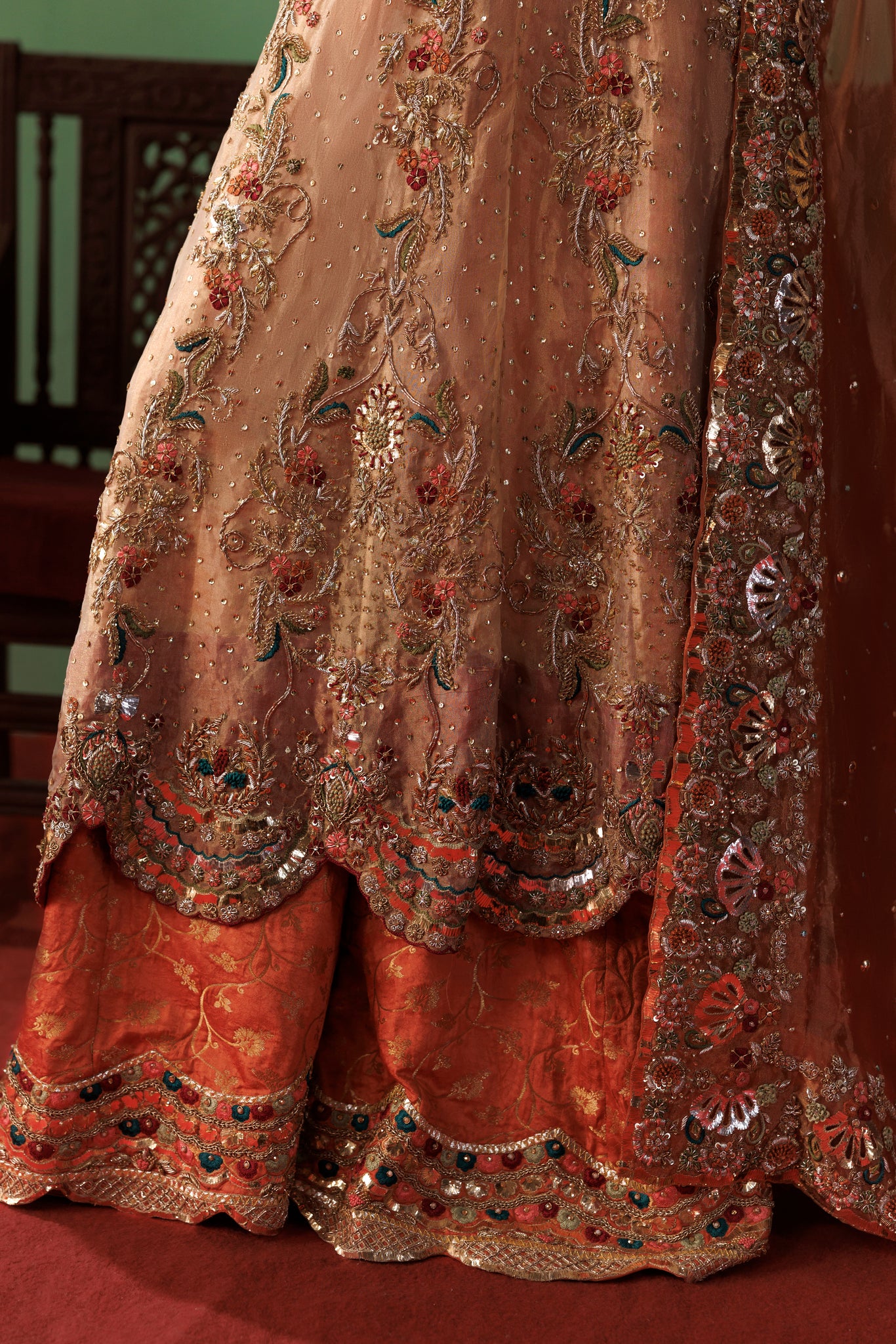 Gold Pure Tissue Bridal Peshwas