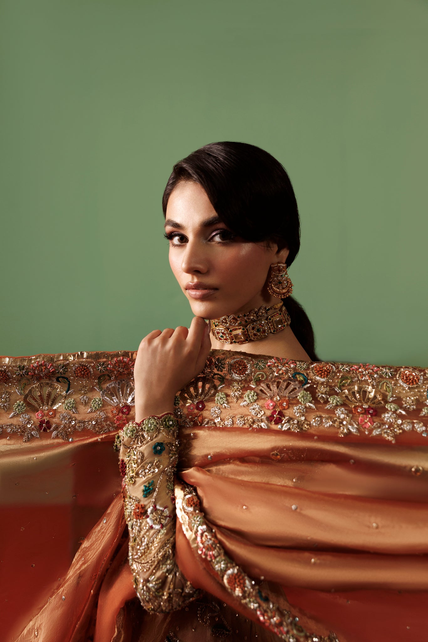 Gold Pure Tissue Bridal Peshwas