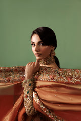 Gold Pure Tissue Bridal Peshwas