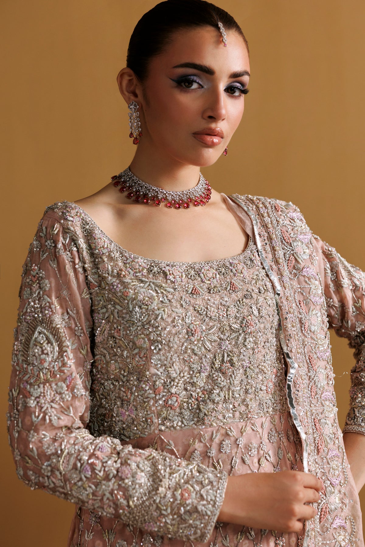 Pink khadi silk bridal Luxury Handworked Bridal Ensemble