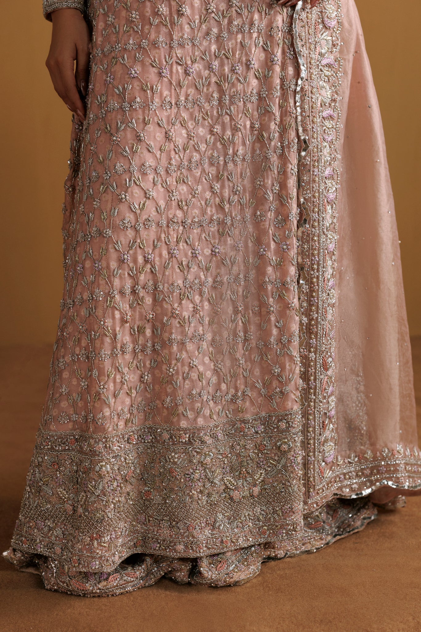 Pink khadi silk bridal Luxury Handworked Bridal Ensemble