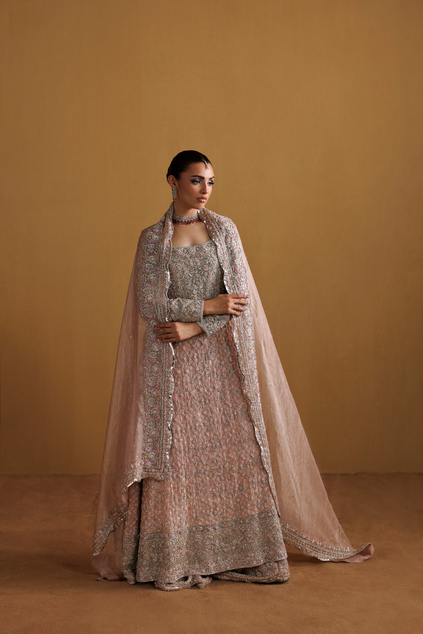 Pink khadi silk bridal Luxury Handworked Bridal Ensemble