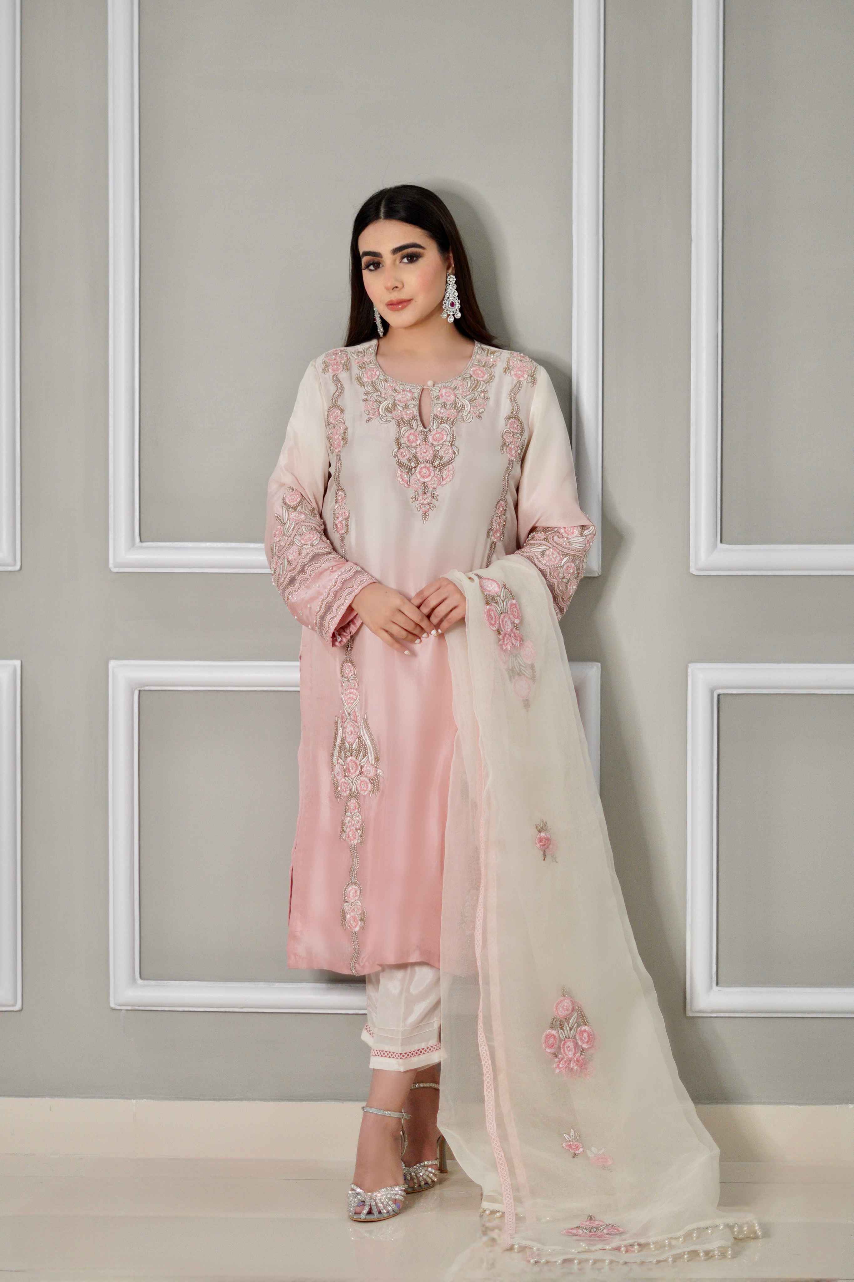 Tea Pink Raw Silk Outfit .
