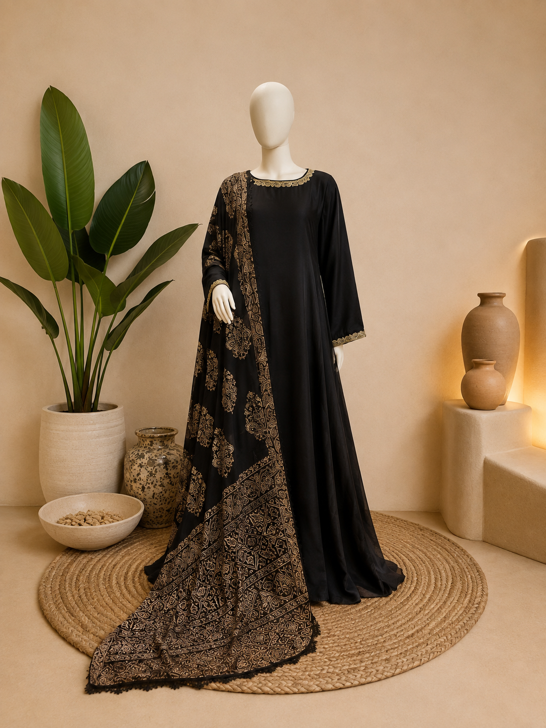 Black Tassel Silk Kalidar Frock with Dupatta | Sleeks by Ali Zain