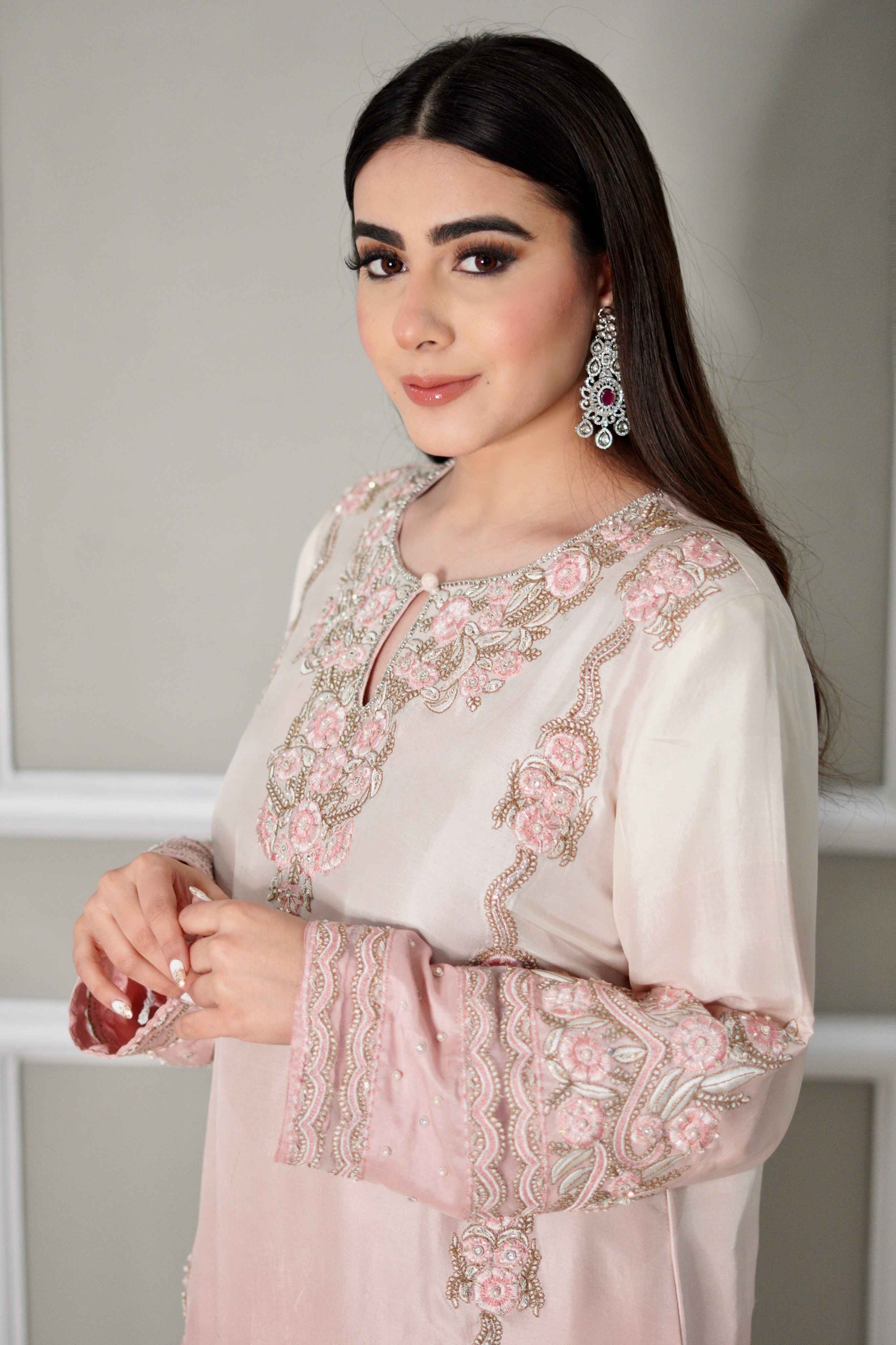 Tea Pink Raw Silk Outfit .