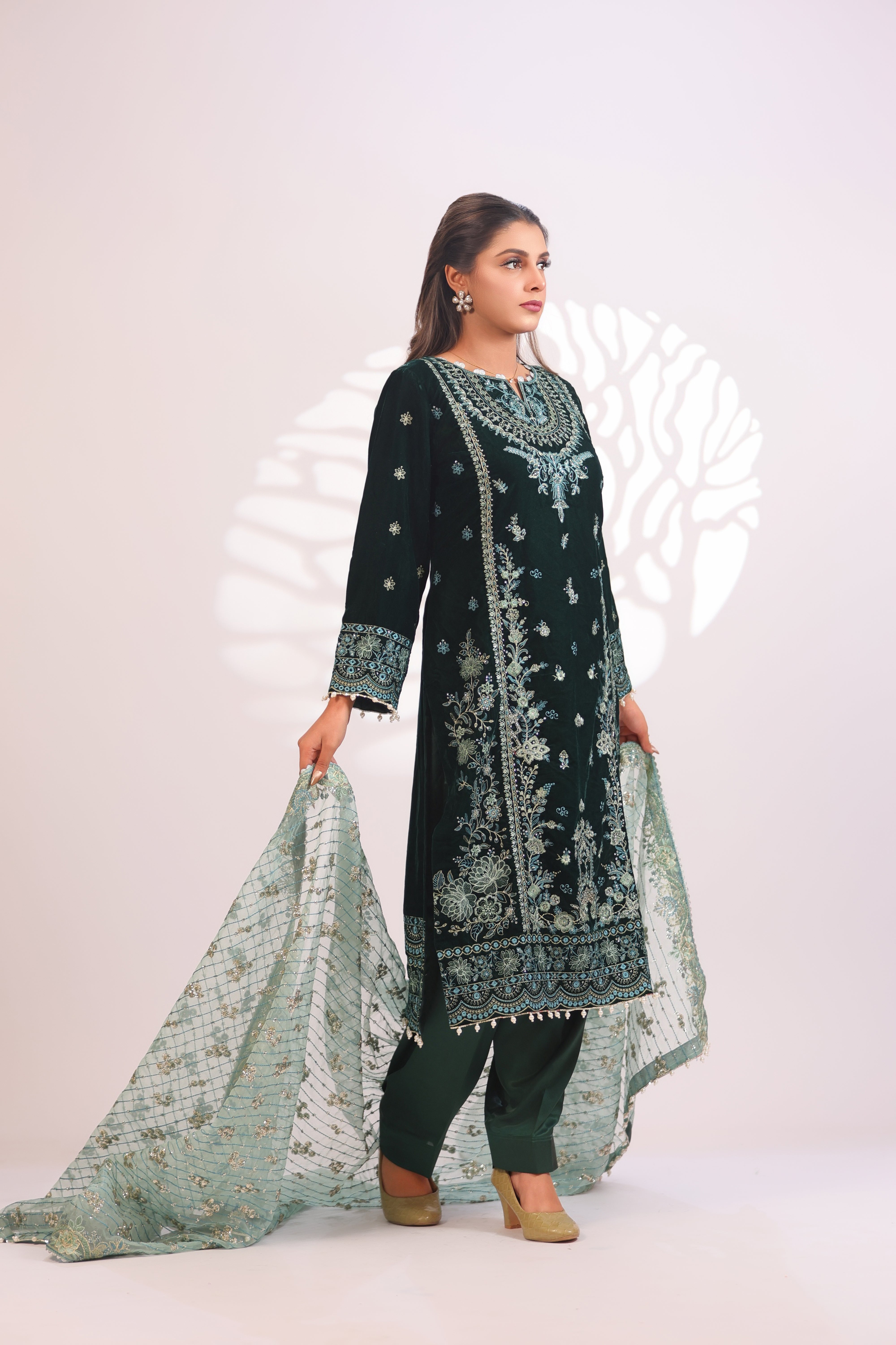 Emerald Green & Sky Blue Velvet