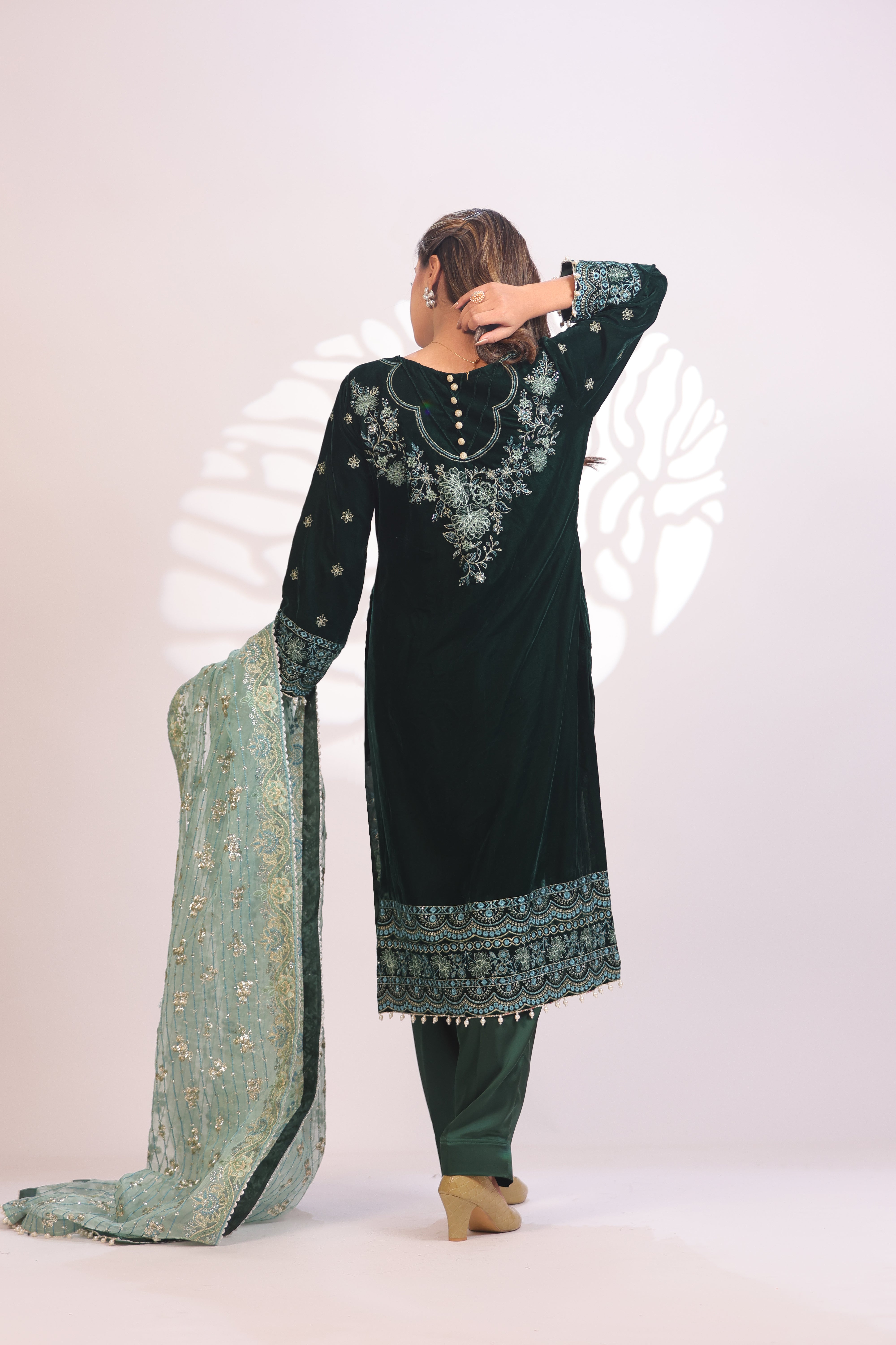 Emerald Green & Sky Blue Velvet