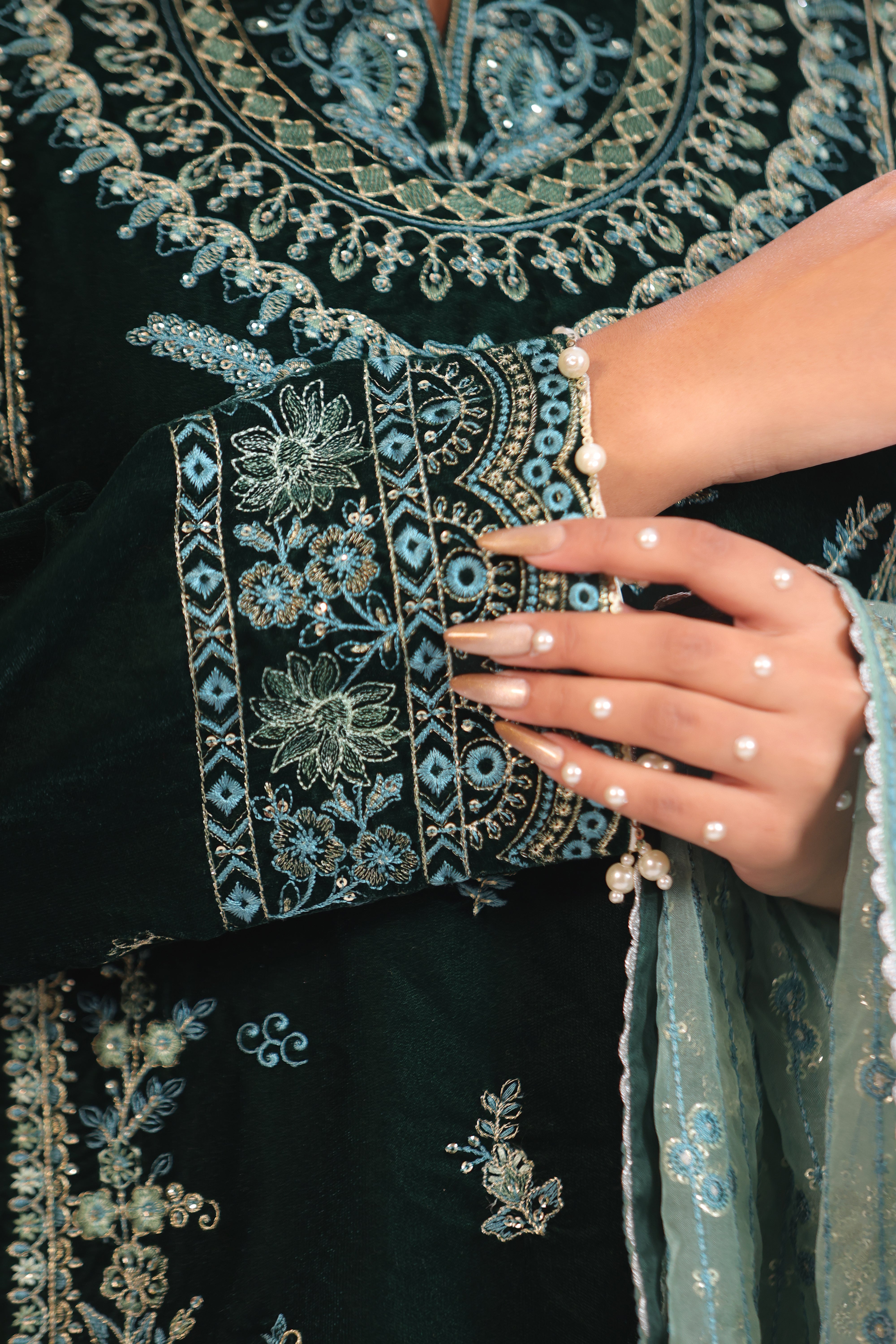 Emerald Green & Sky Blue Velvet