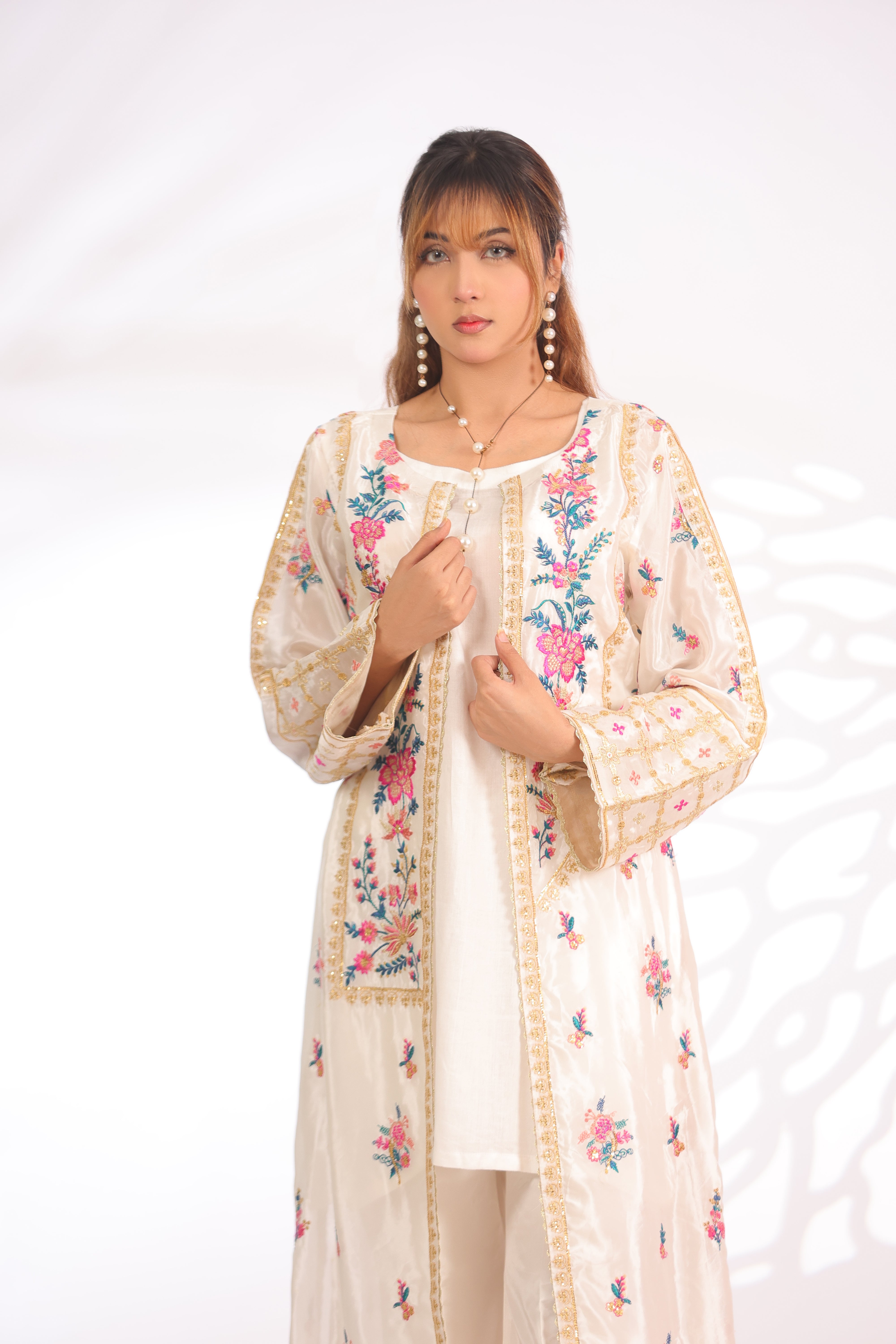 Off-White Silk - Embroidered