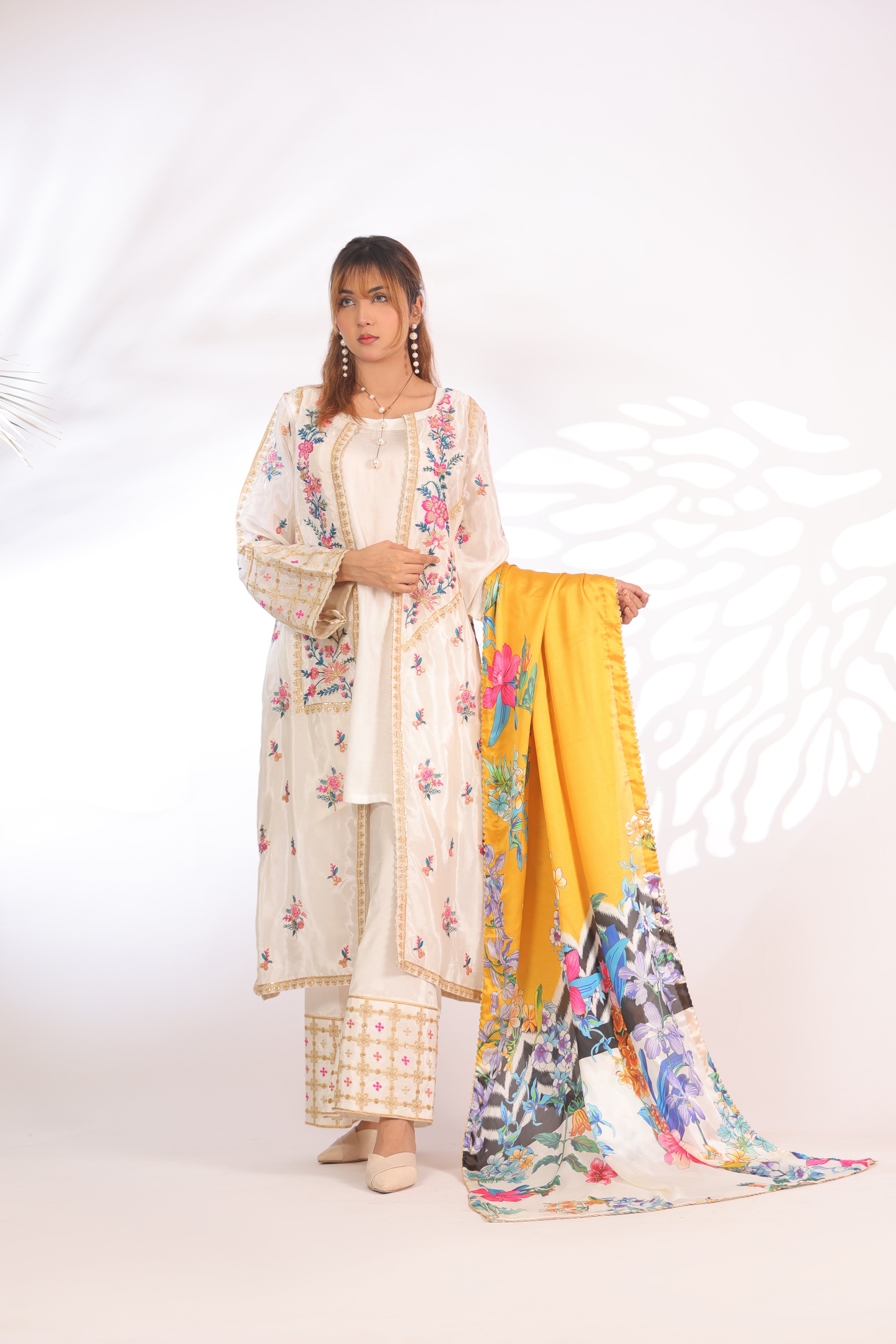 Off-White Silk - Embroidered