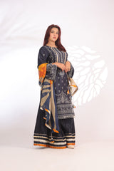 Navy Blue & Orange Yellow Silk