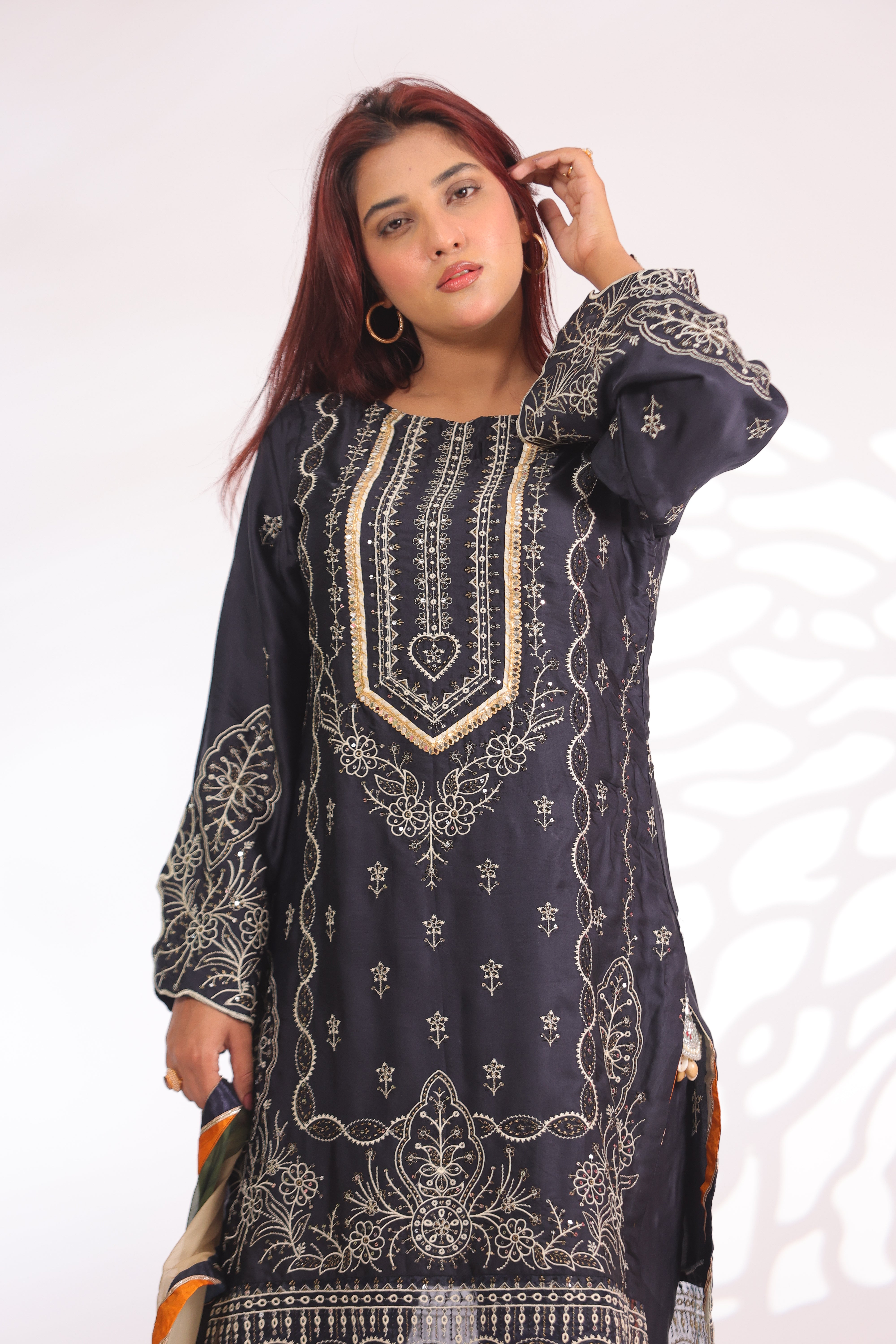 Navy Blue & Orange Yellow Silk