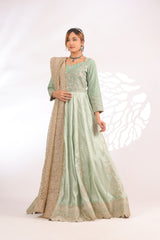 Sea Green & Beige-Pannel Style Maxi