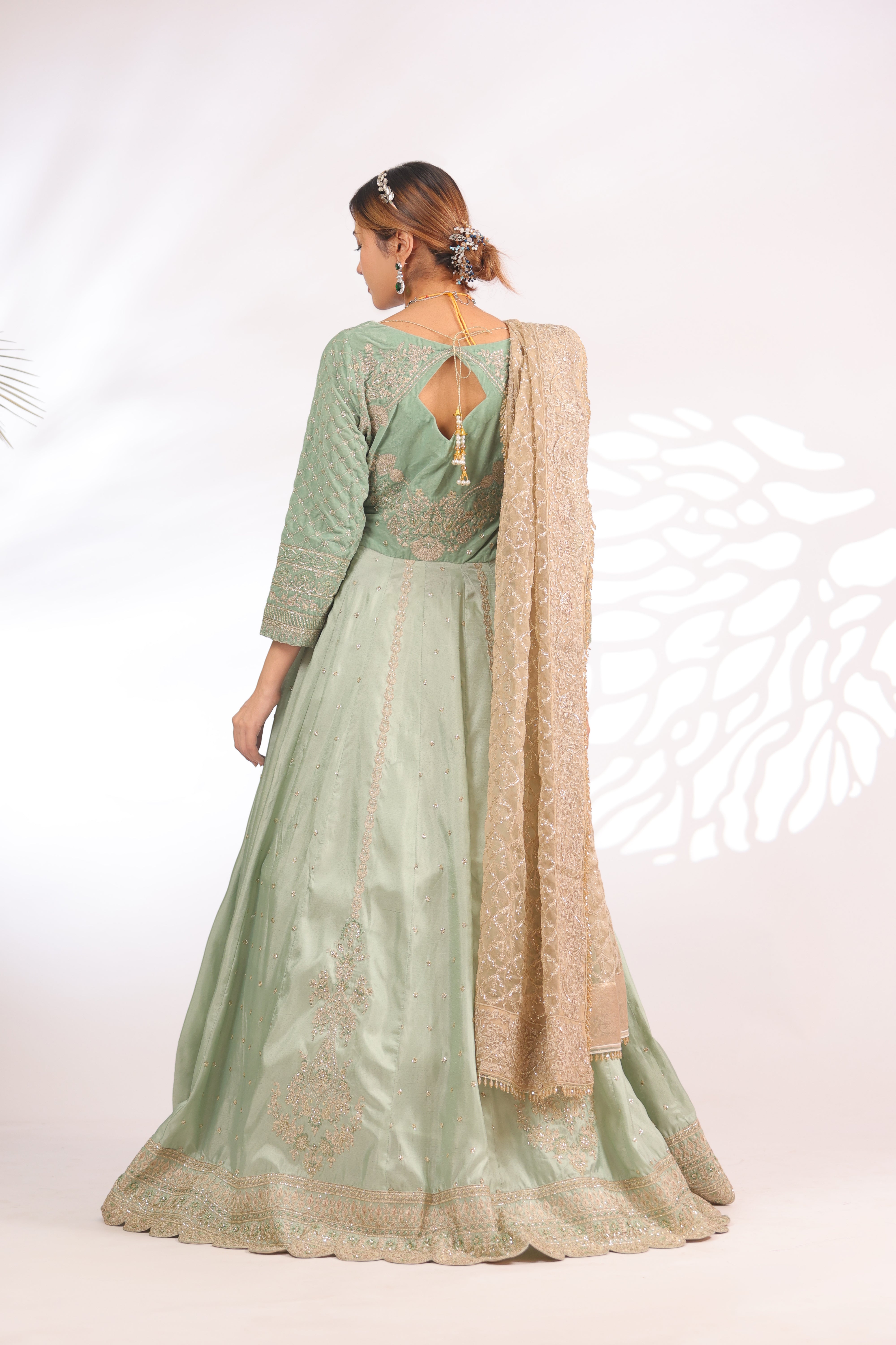 Sea Green & Beige-Pannel Style Maxi