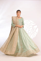 Sea Green & Beige-Pannel Style Maxi