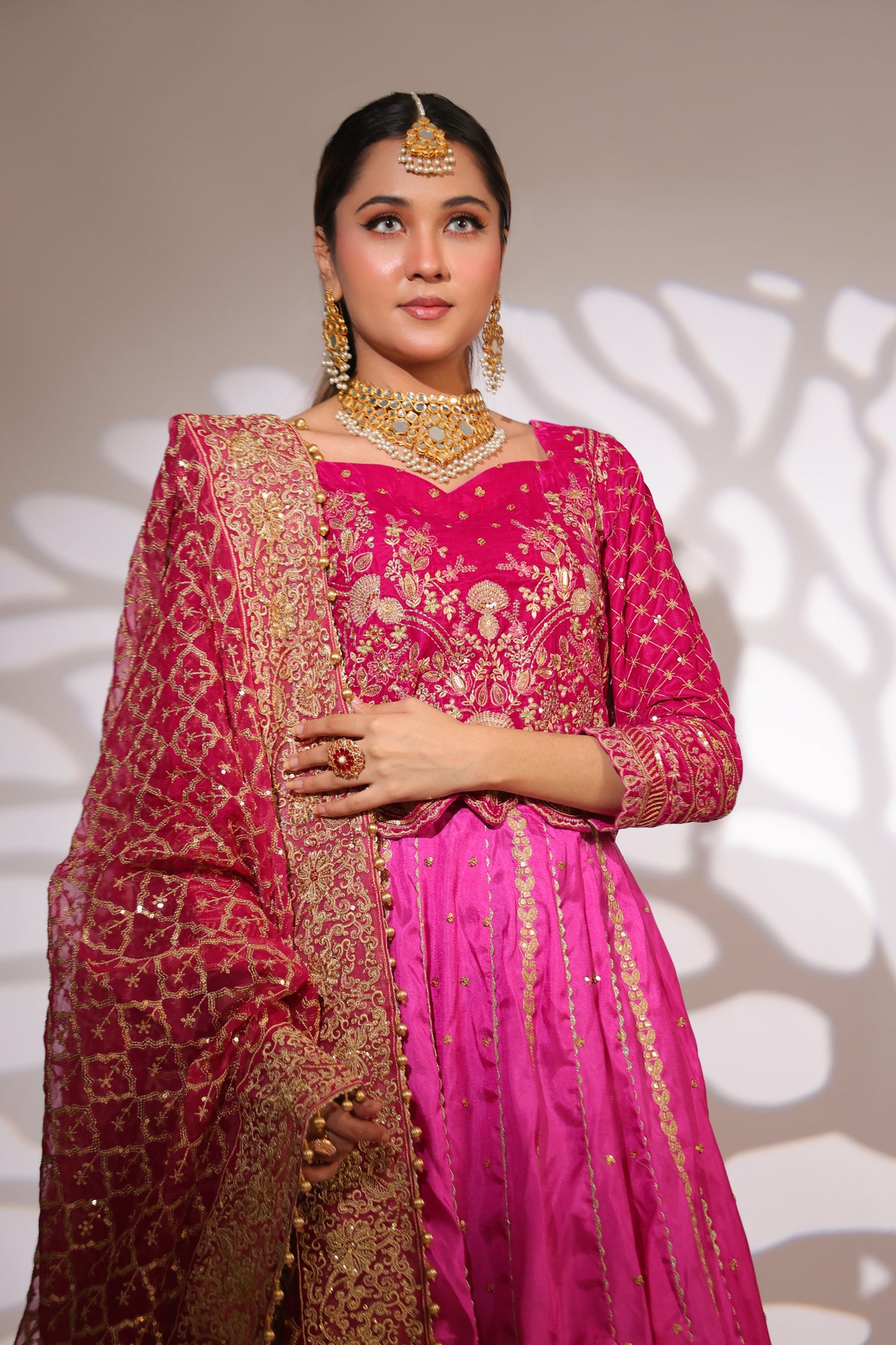Fuchsia Pink Pannel Style Lehnga