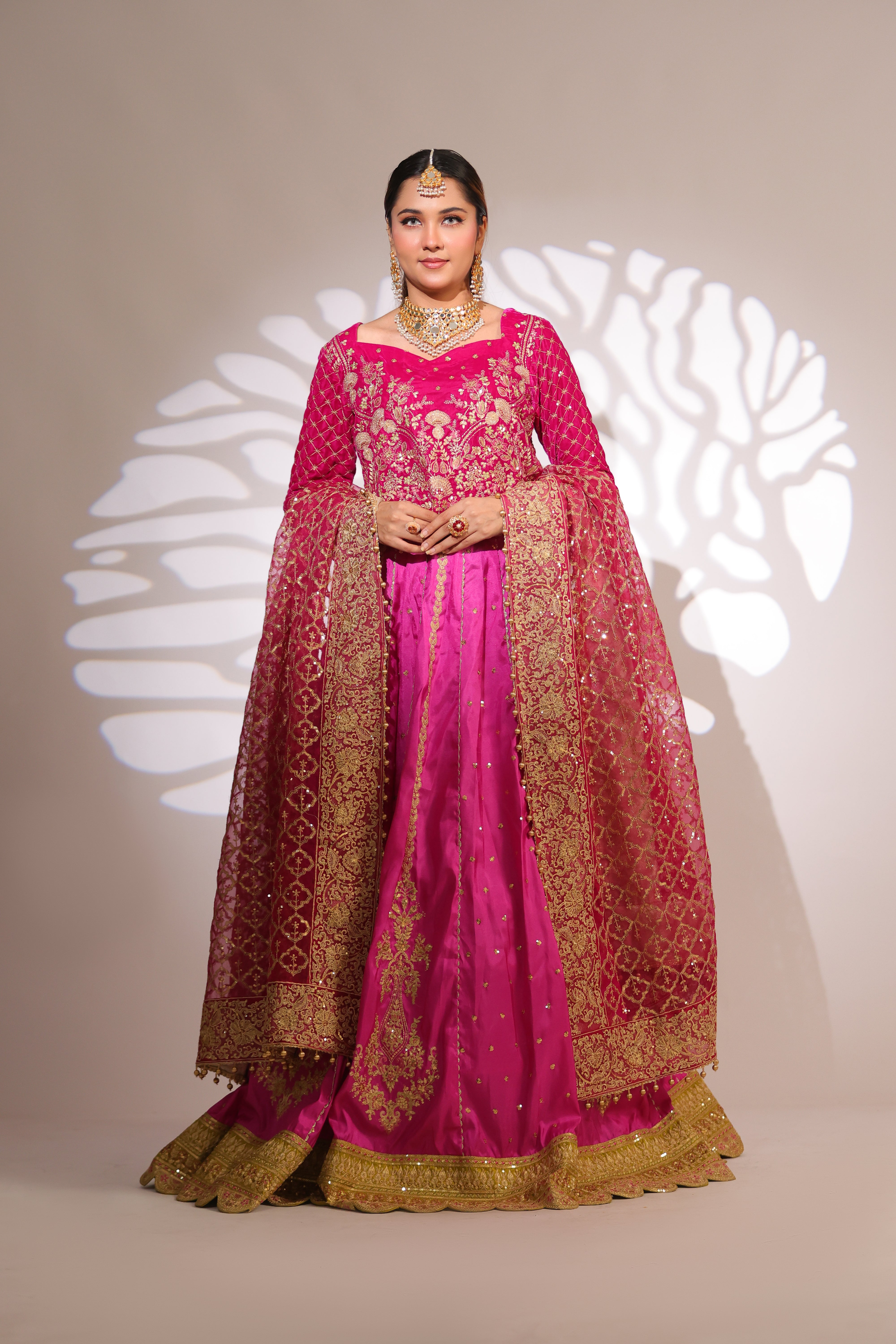 Fuchsia Pink Pannel Style Lehnga