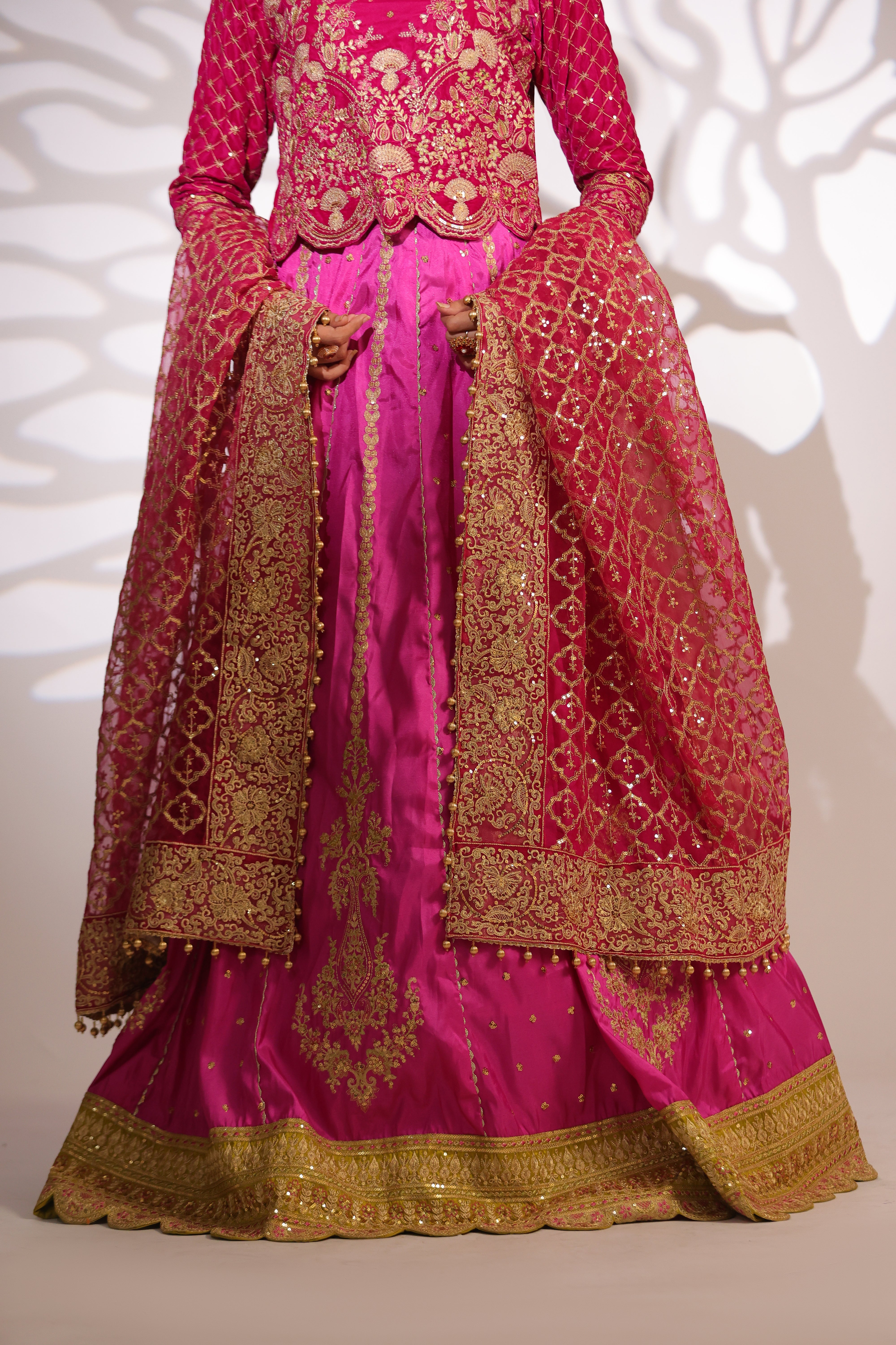 Fuchsia Pink Pannel Style Lehnga