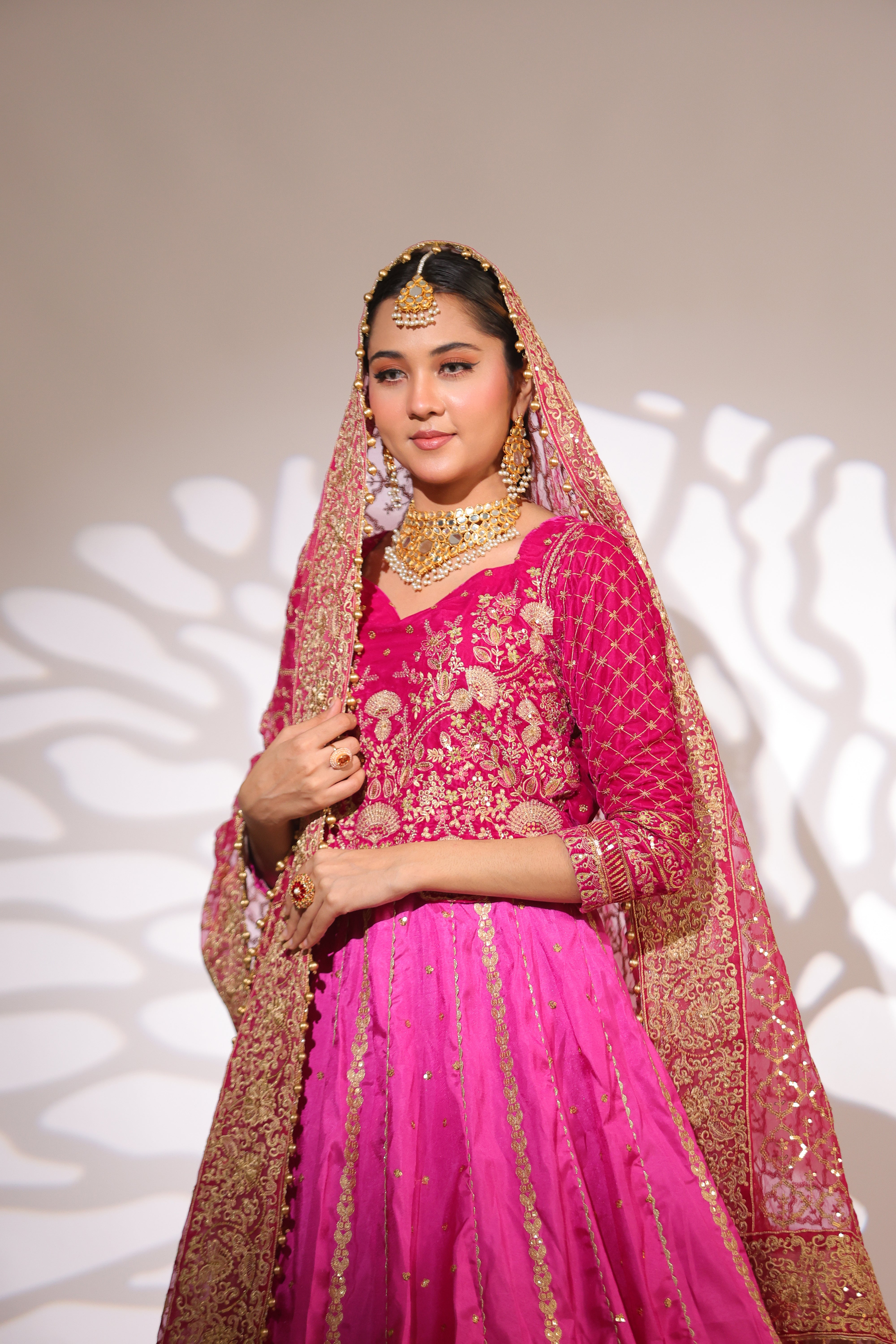 Fuchsia Pink Pannel Style Lehnga
