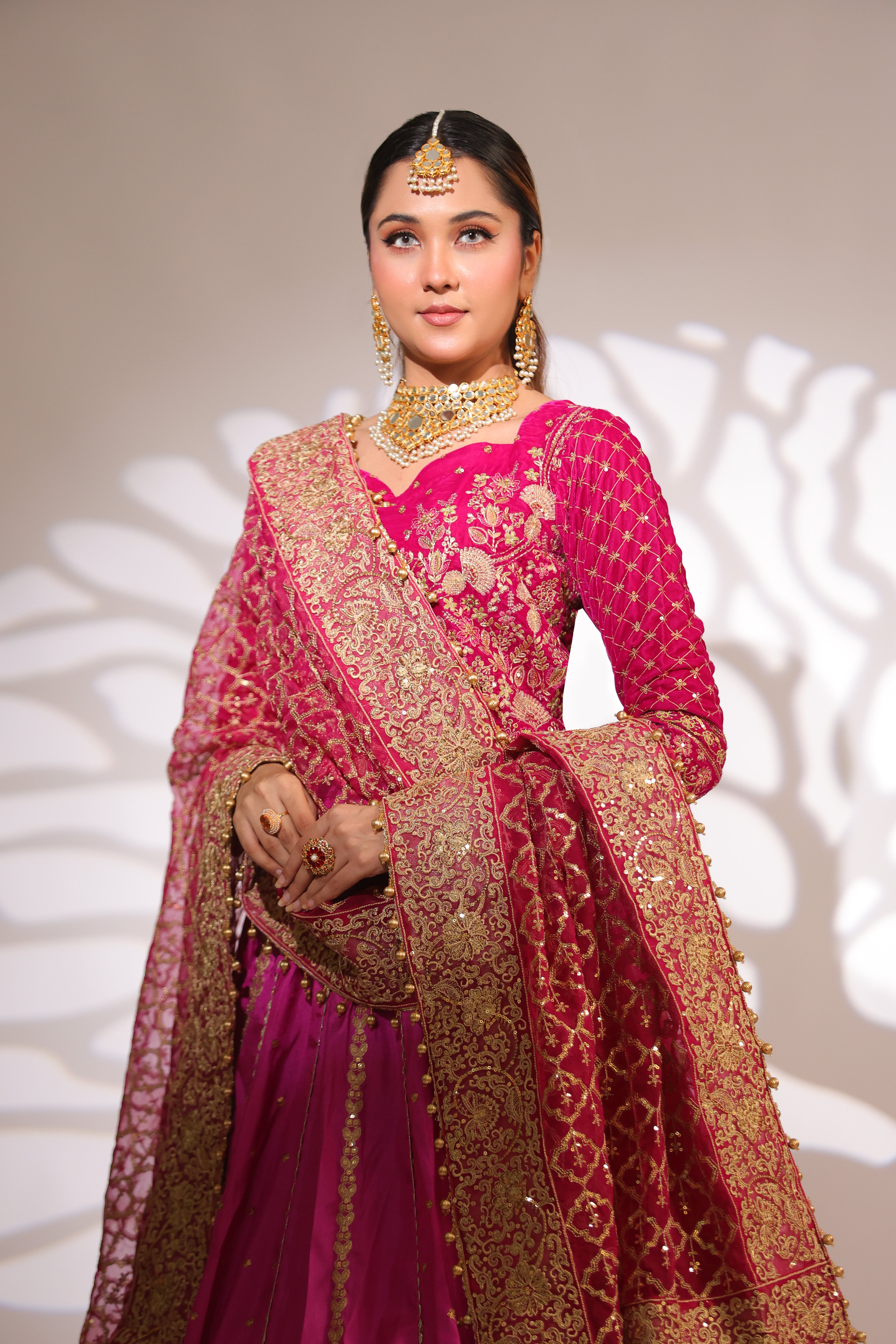 Fuchsia Pink Pannel Style Lehnga