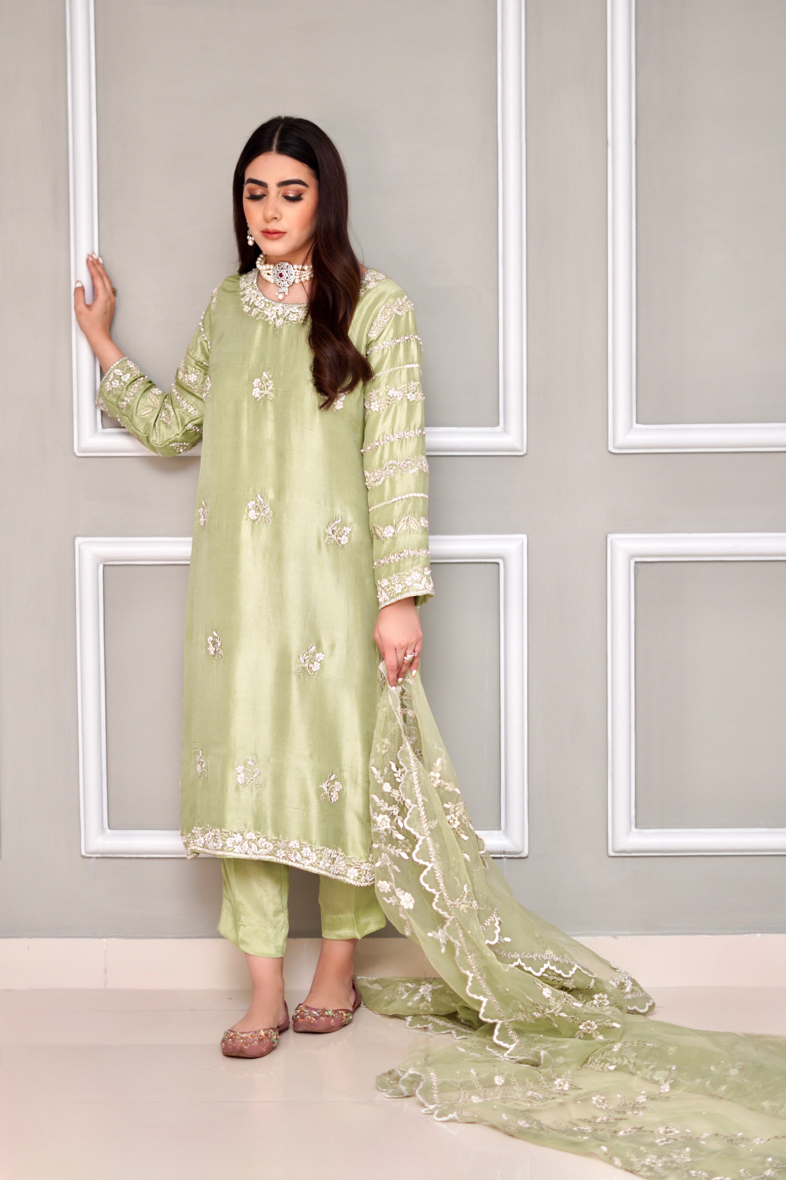 Mint green rawsilk outfit