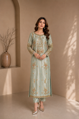 Ice Blue LAMA Tissue Heavy Formal Shirt with Trousers & Silk