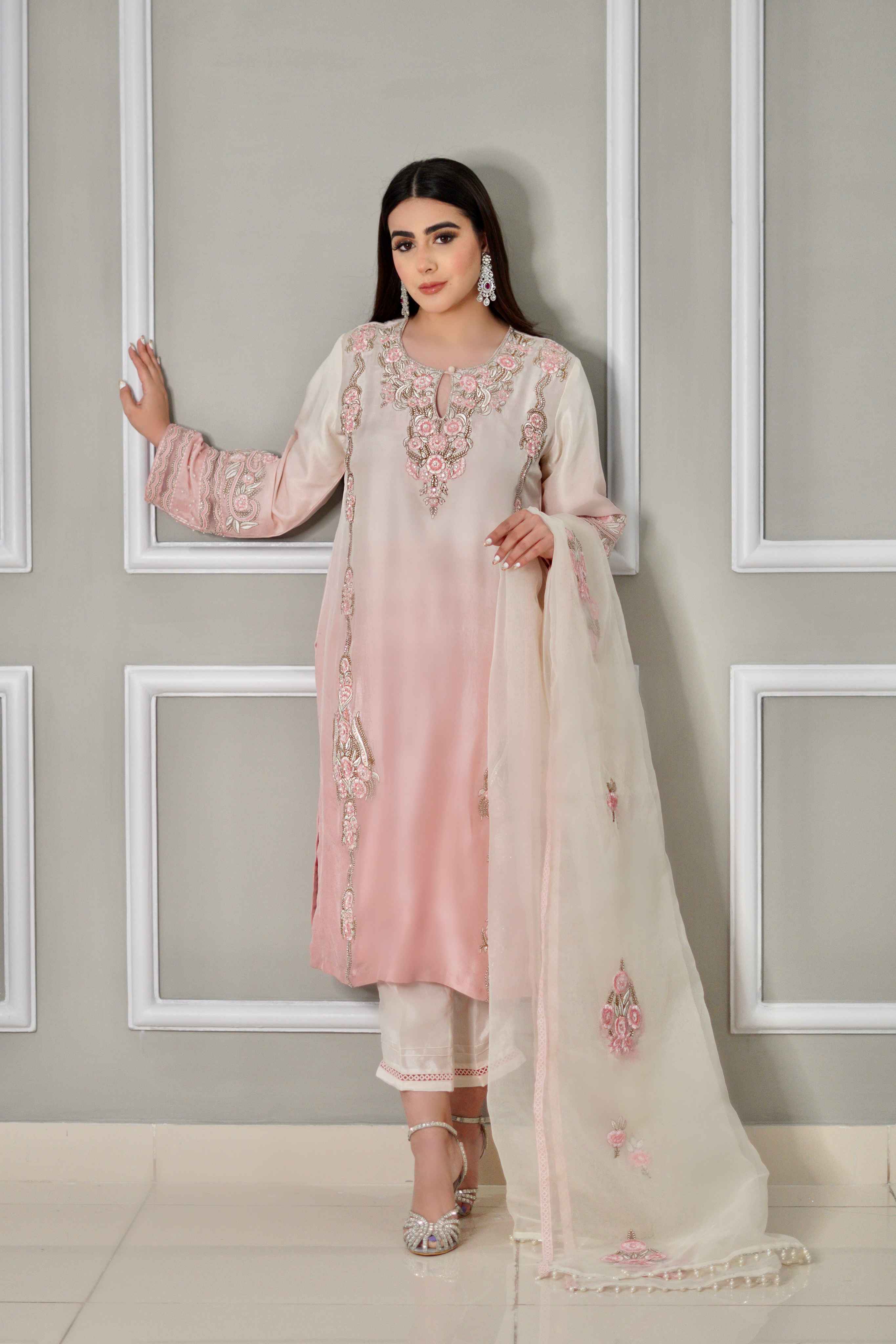 Tea Pink Raw Silk Outfit .