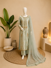 Ice Blue LAMA Tissue Heavy Formal Shirt with Trousers & Silk