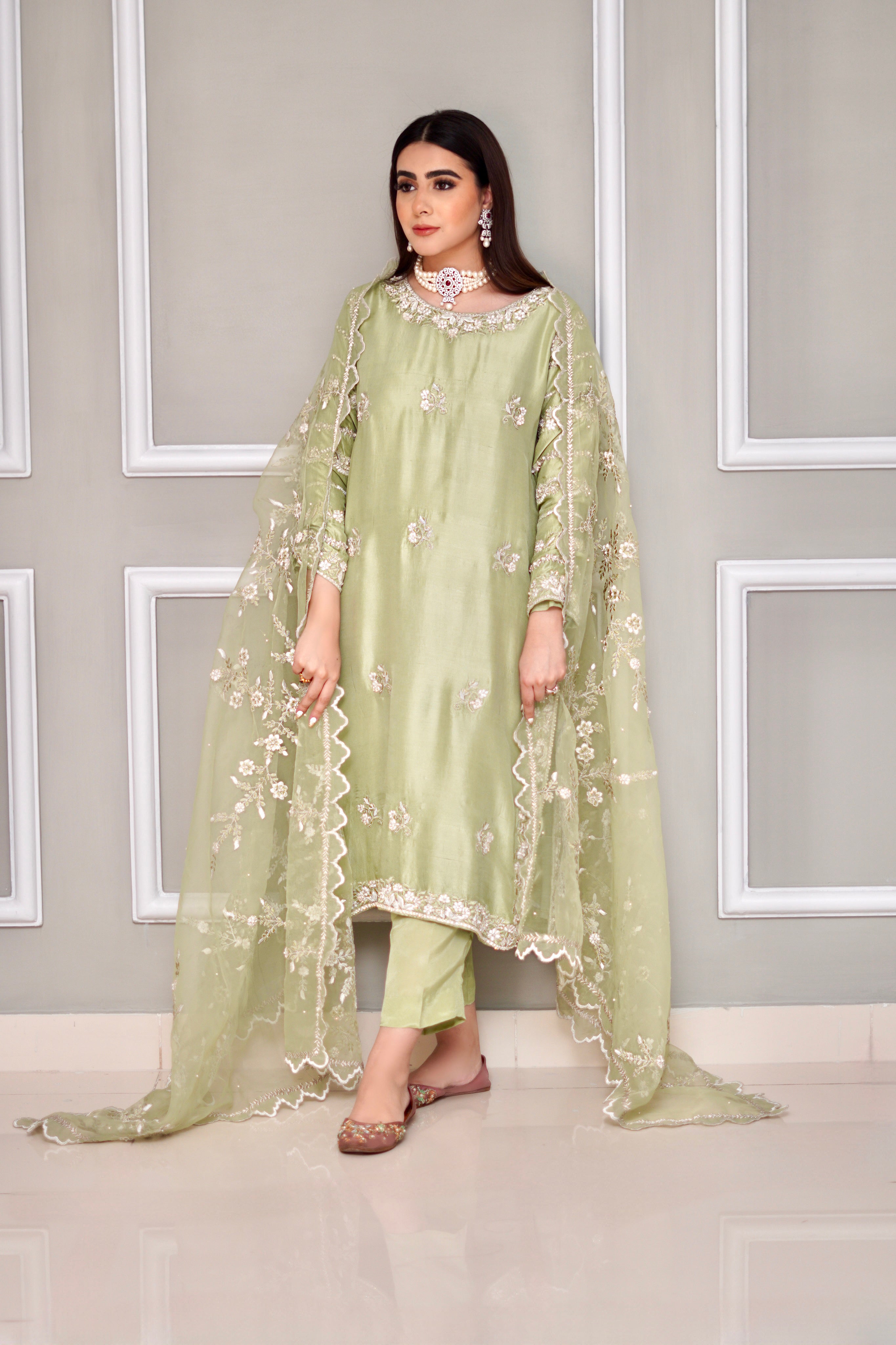 Mint green rawsilk outfit
