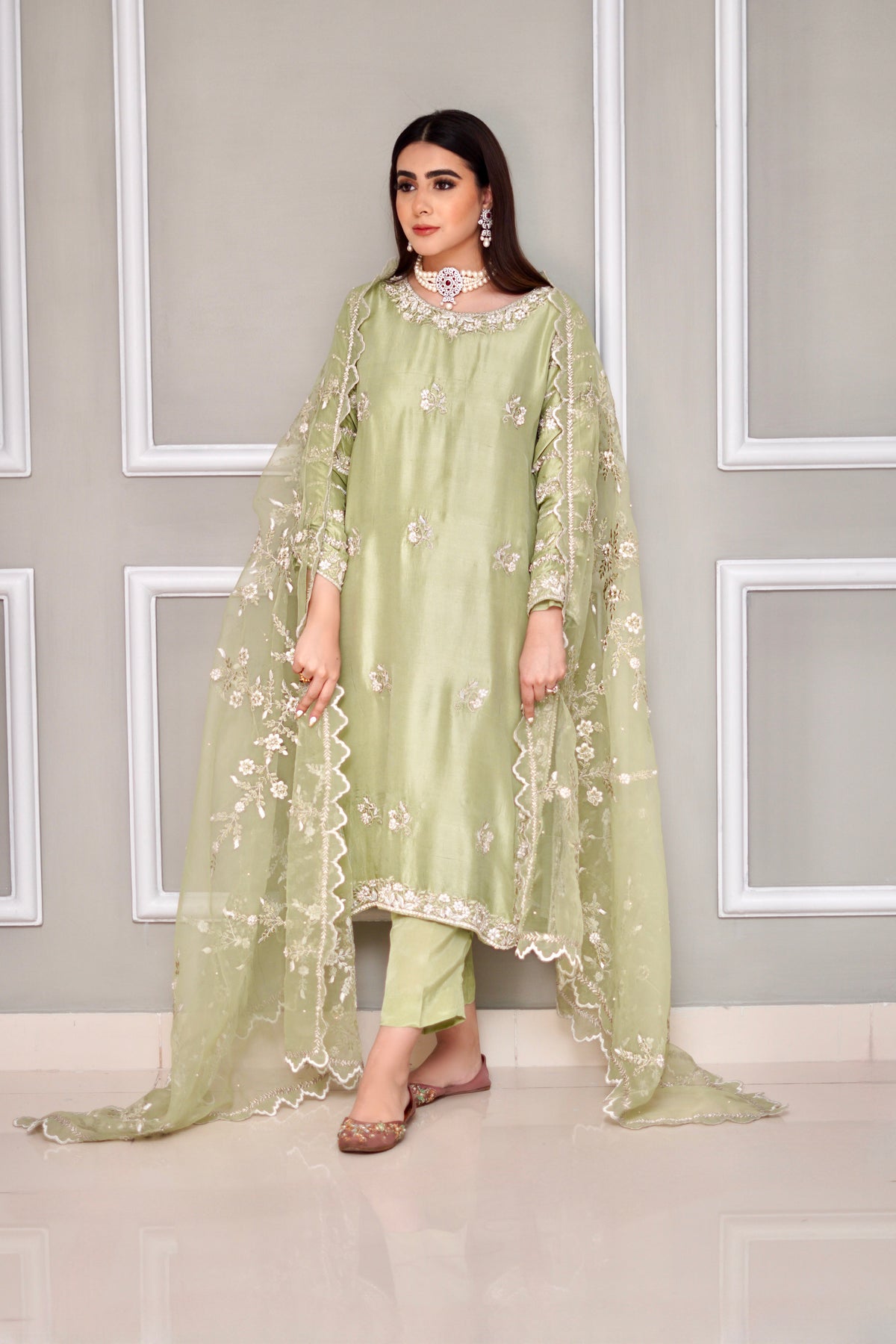 Mint green rawsilk outfit