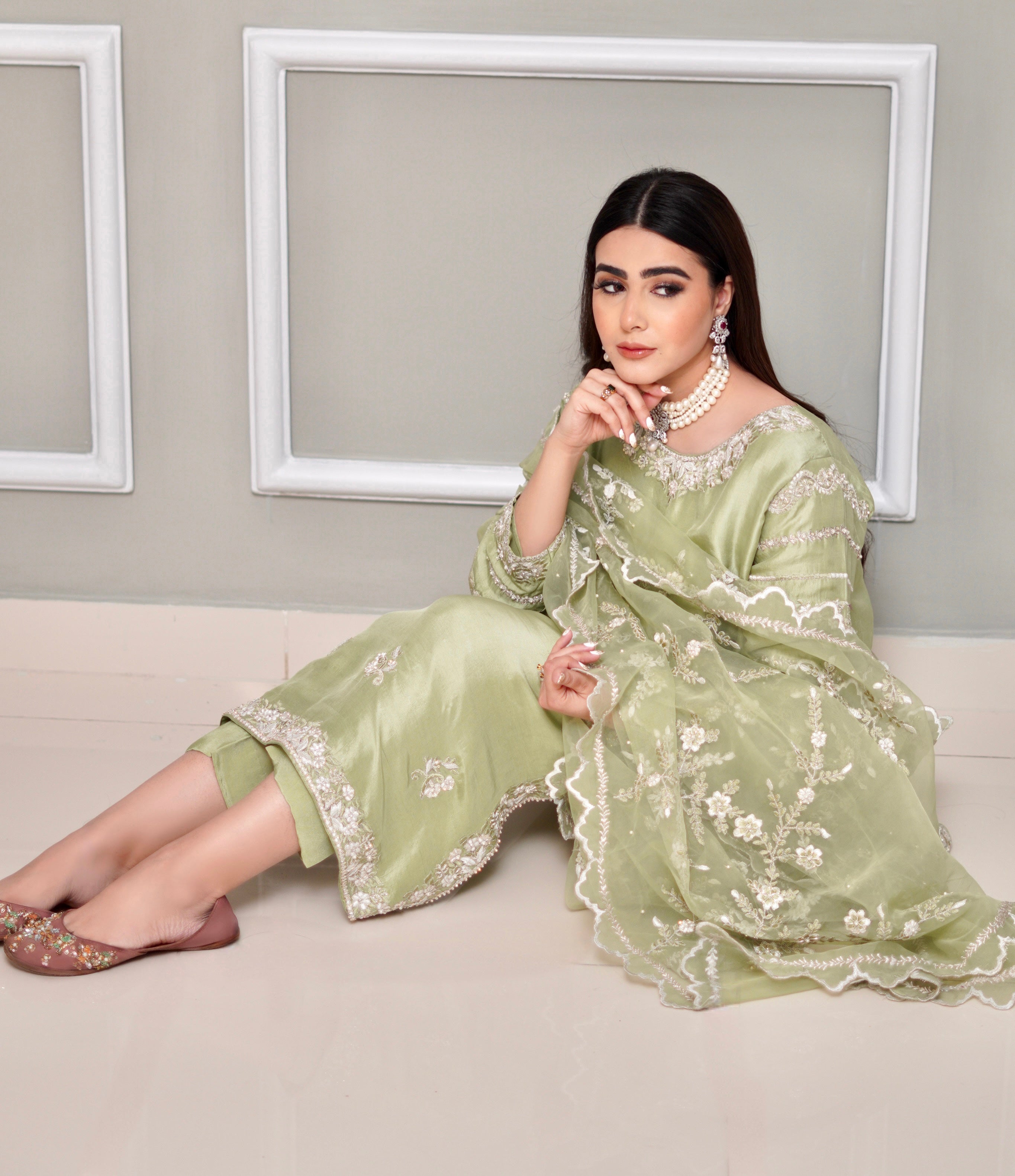 Mint green rawsilk outfit