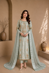 Ice Blue LAMA Tissue Heavy Formal Shirt with Trousers & Silk