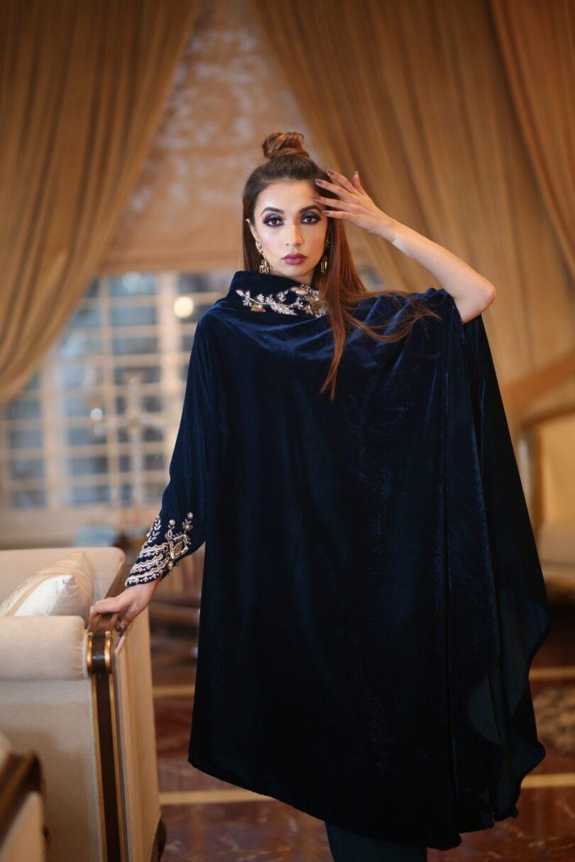 BLUE VELVET DRAPE with bootcut pants 2pc