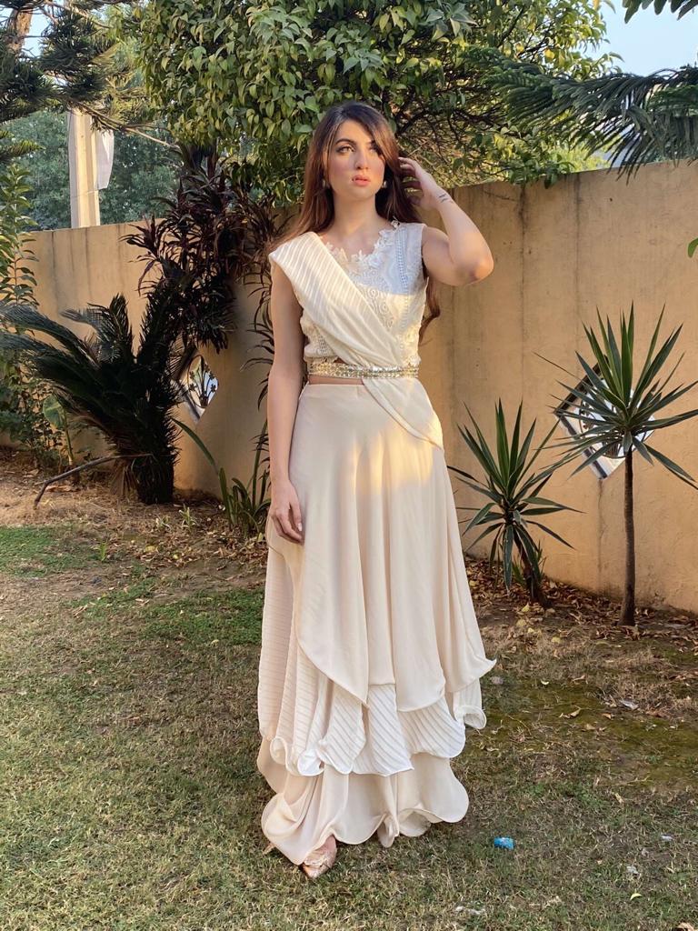 Beige Chiffon Drape Sari