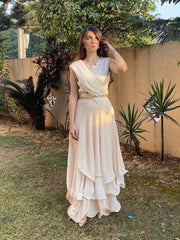 Beige Chiffon Drape Sari