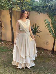 Beige Chiffon Drape Sari