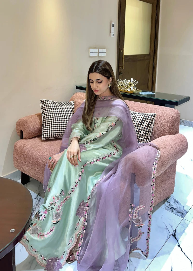 Tasawur – Sea-Green Shisha Silk Kaftan | Muntaha By Shanzay Fahad