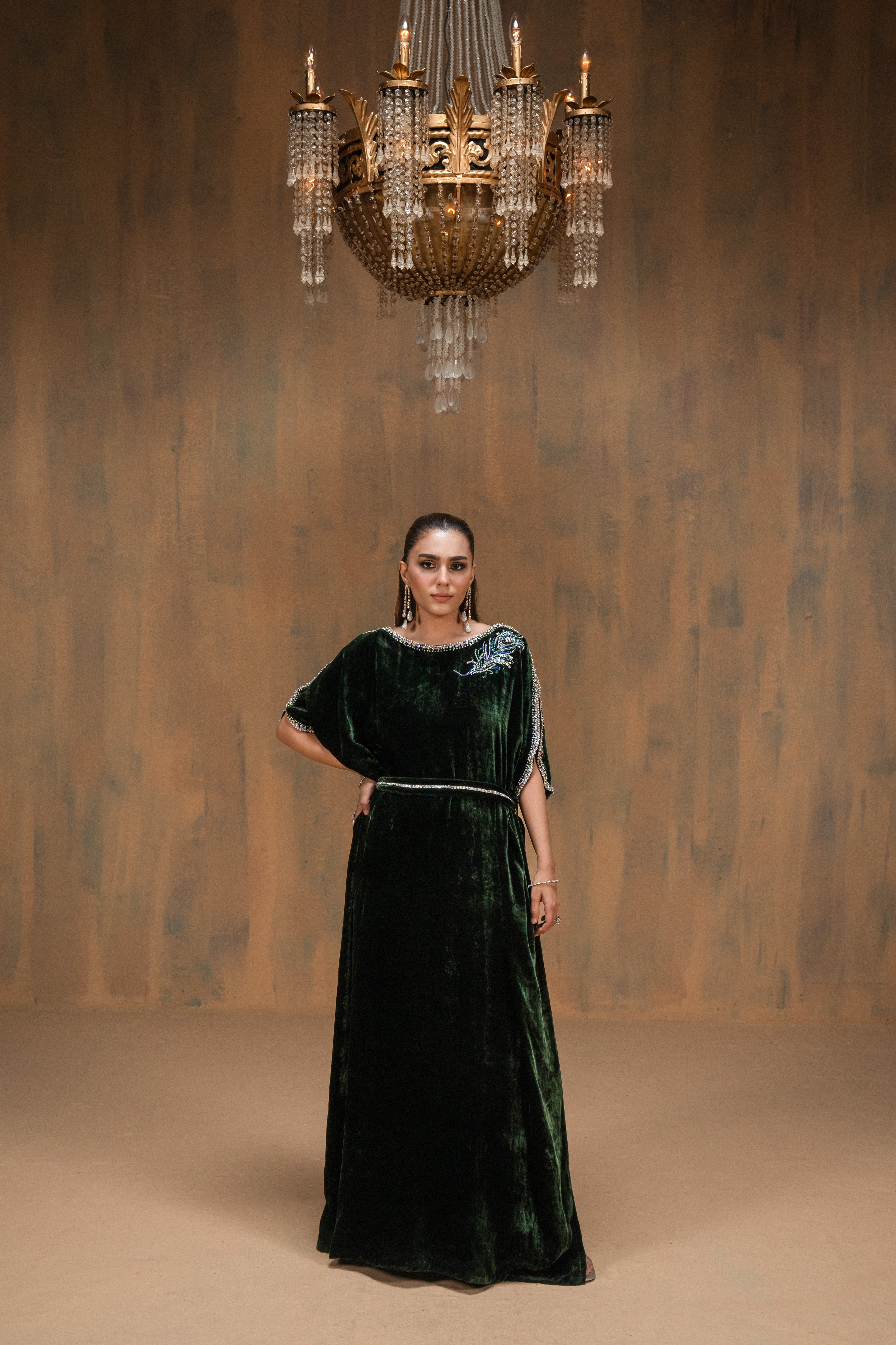 Green velvet kaftan