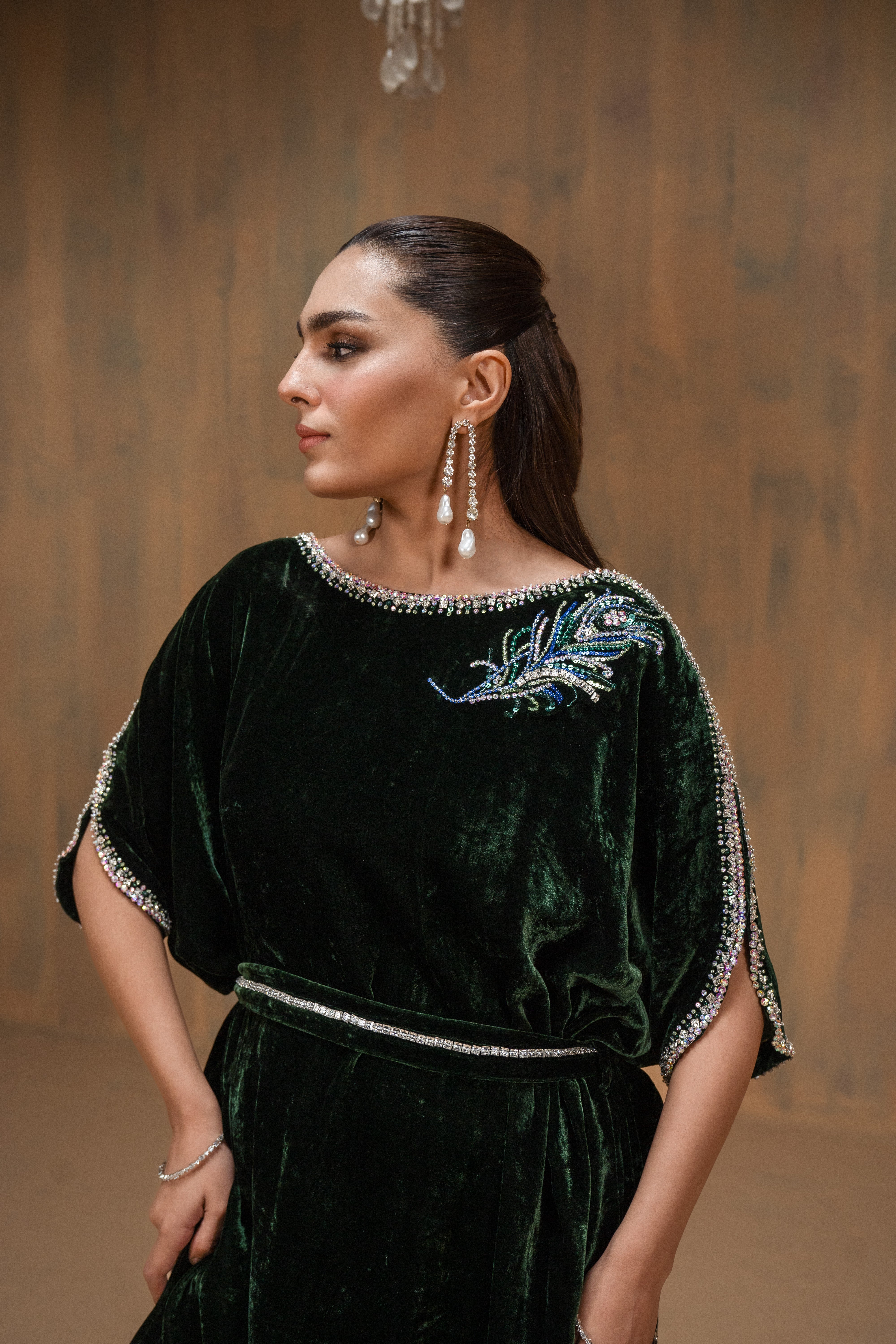 Green velvet kaftan