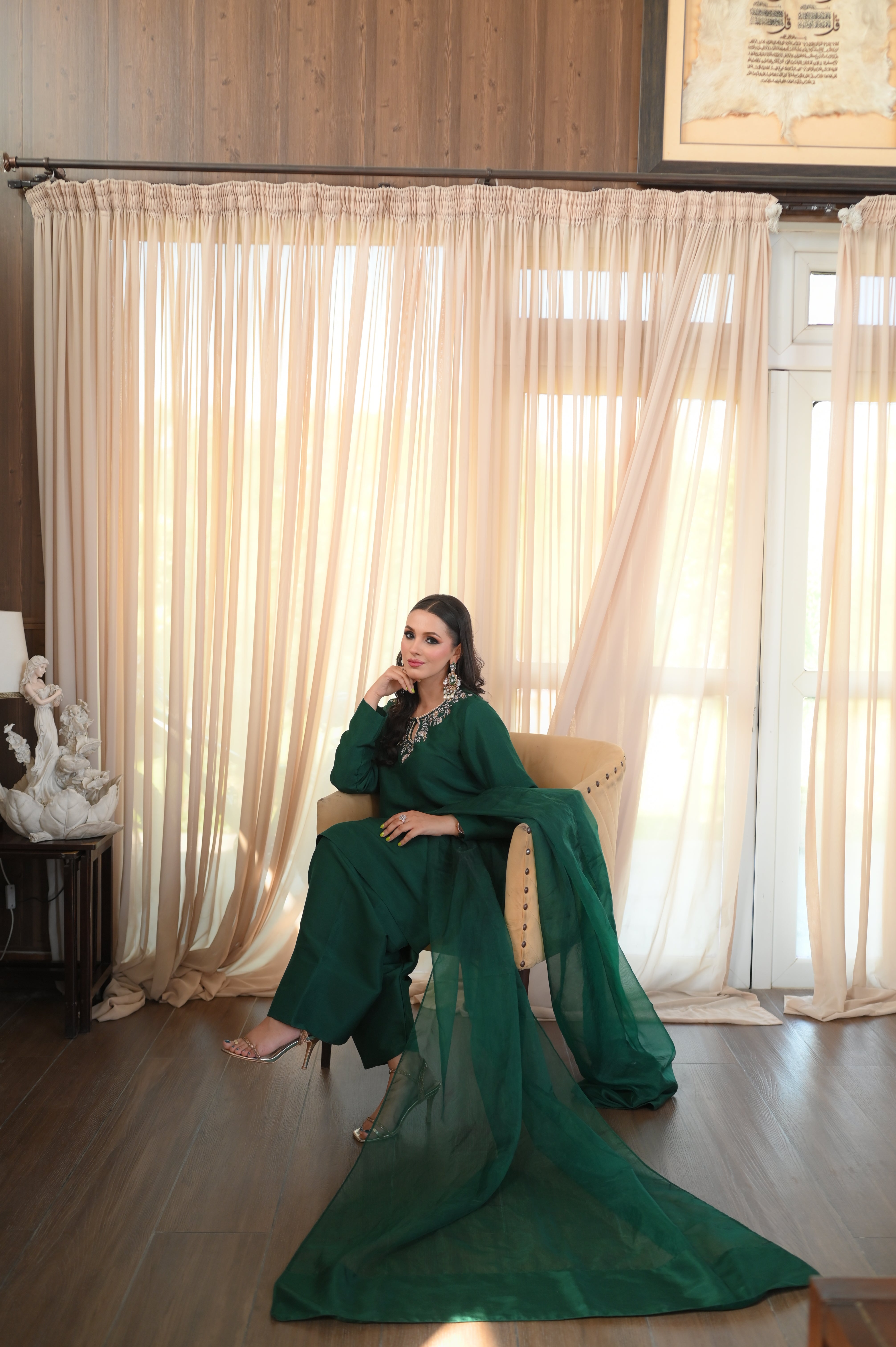 Bottle Green Pure Raw Silk Outfit