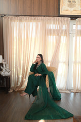 Bottle Green Pure Raw Silk Outfit