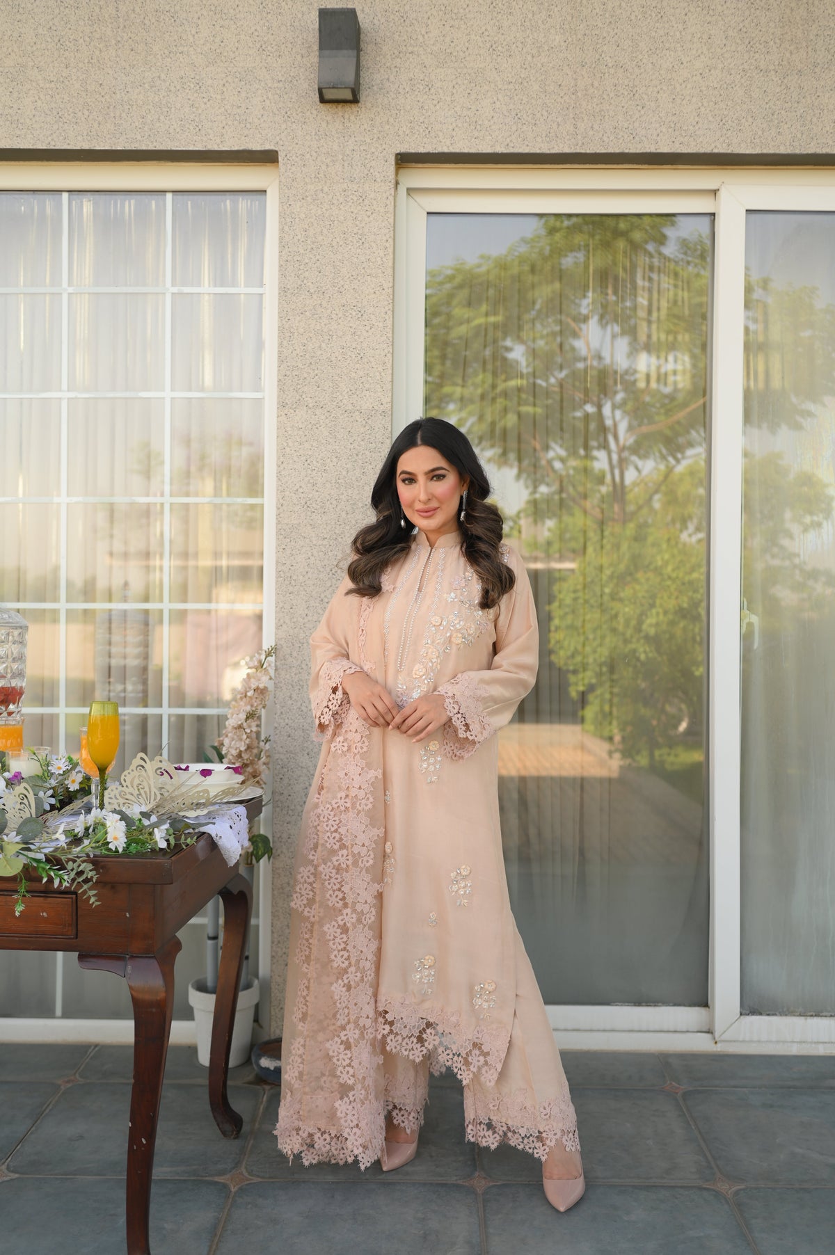 Peach Raw Silk Outfit