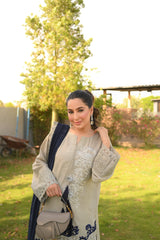 Grey and blue raw silk outfit